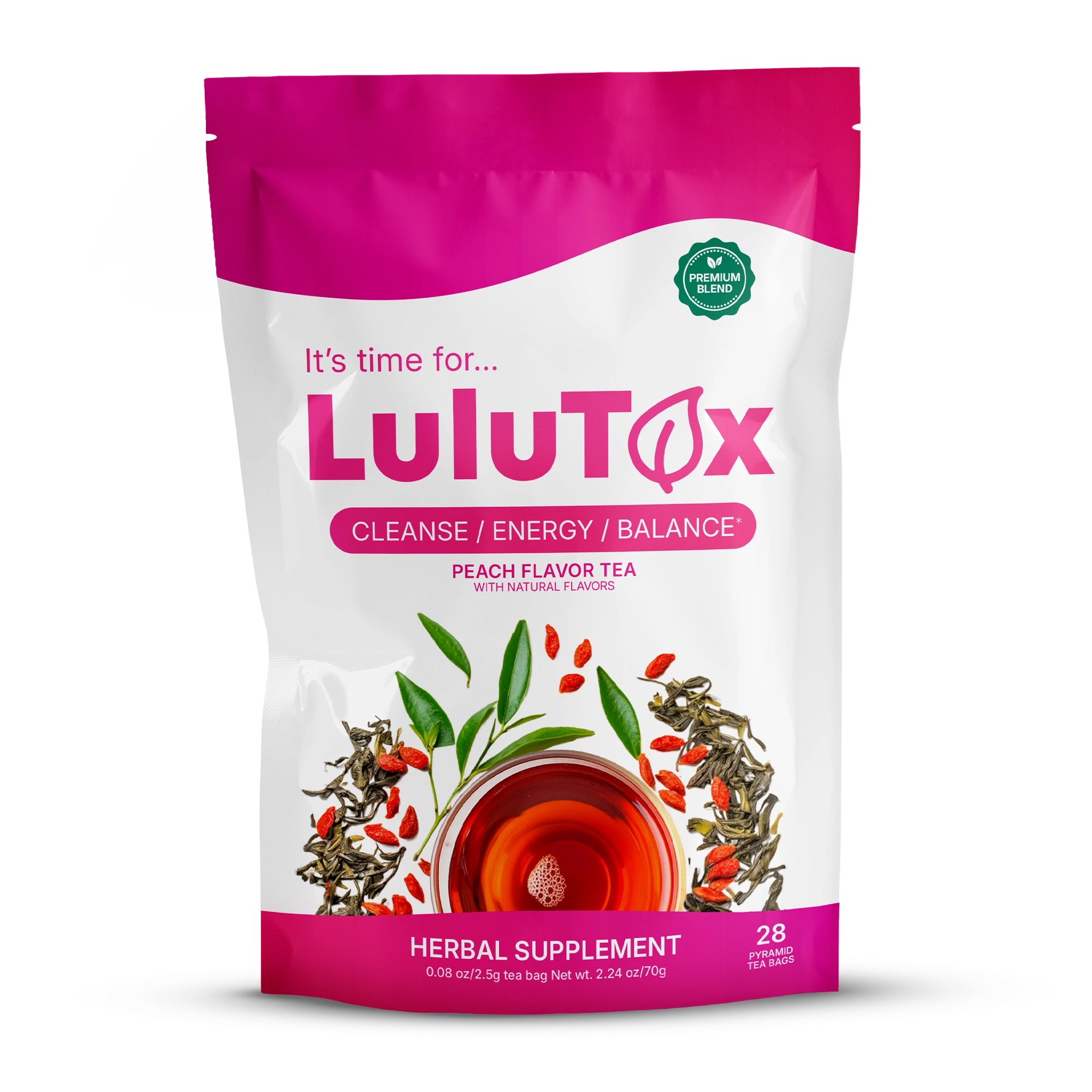 Lulutox peach flavor tea pouch
